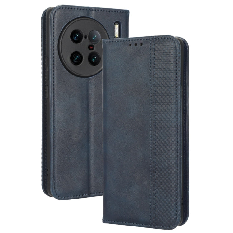 For vivo X90 Pro+ Magnetic Buckle Retro Texture Leather Phone Case