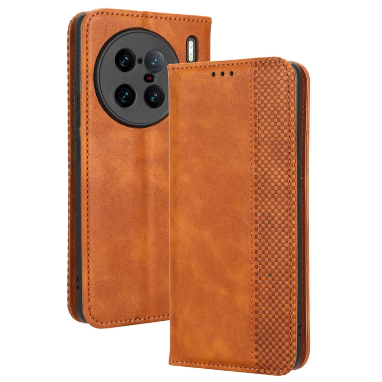For vivo X90 Pro+ Magnetic Buckle Retro Texture Leather Phone Case