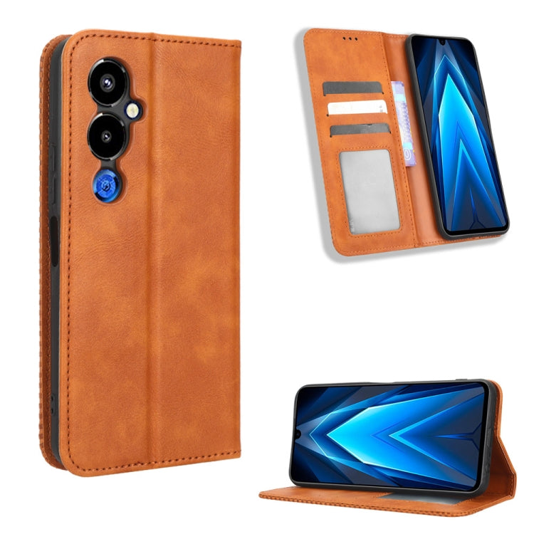For Tecno Pova 4 Pro Magnetic Buckle Retro Texture Leather Phone Case