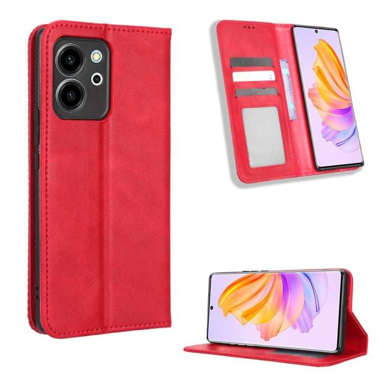For Honor 80 SE 5G Magnetic Buckle Retro Texture Leather Phone Case