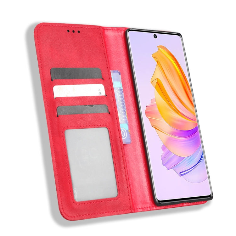 For Honor 80 SE 5G Magnetic Buckle Retro Texture Leather Phone Case