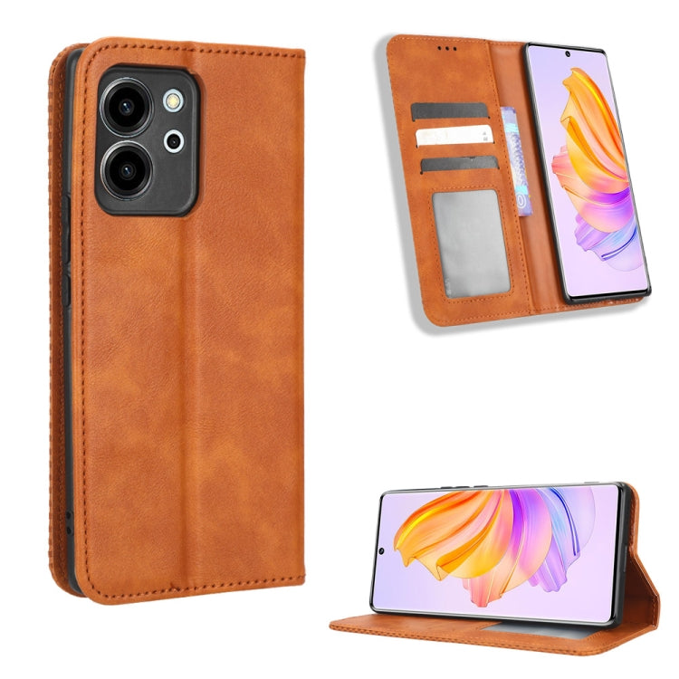 For Honor 80 SE 5G Magnetic Buckle Retro Texture Leather Phone Case