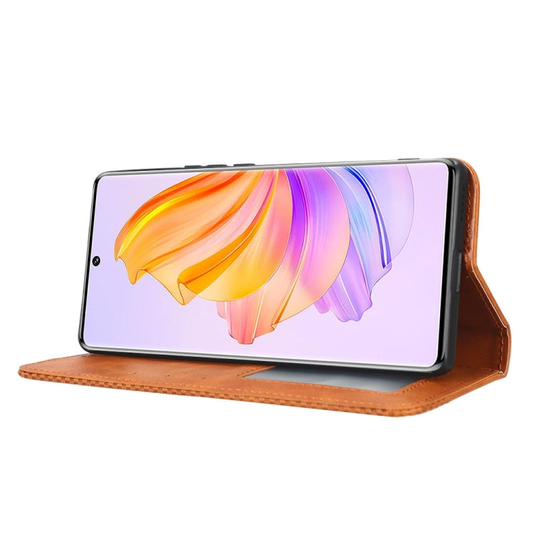 For Honor 80 SE 5G Magnetic Buckle Retro Texture Leather Phone Case