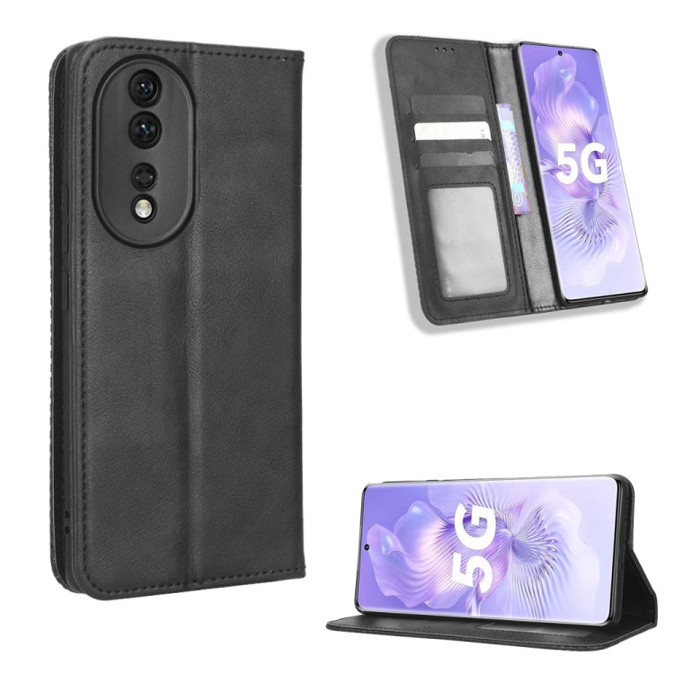 For Honor 80 5G Magnetic Buckle Retro Texture Leather Phone Case