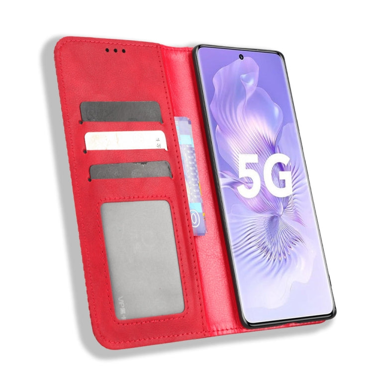 For Honor 80 5G Magnetic Buckle Retro Texture Leather Phone Case