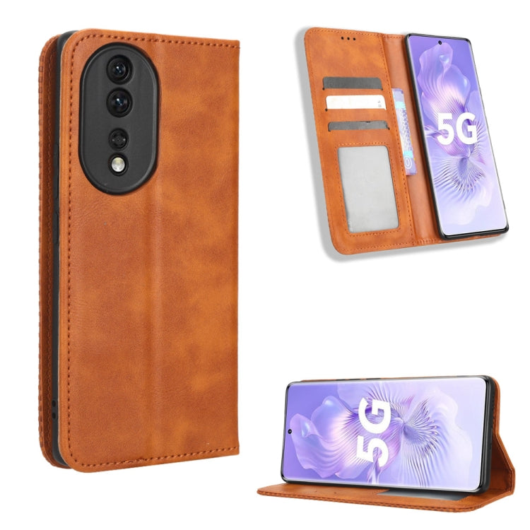 For Honor 80 5G Magnetic Buckle Retro Texture Leather Phone Case