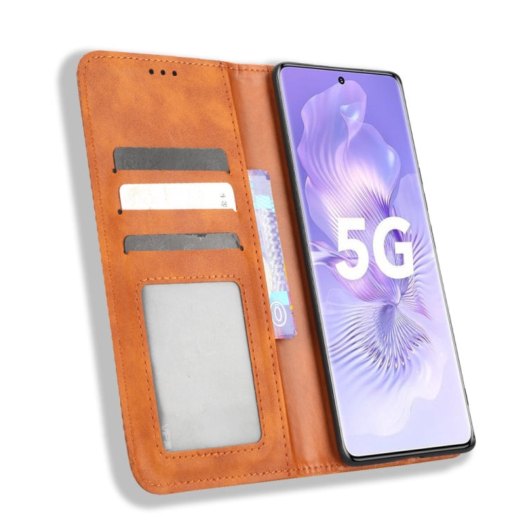 For Honor 80 5G Magnetic Buckle Retro Texture Leather Phone Case