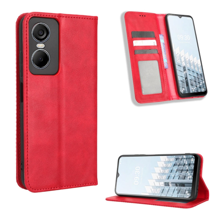 For Tecno Pop 6 Pro BE8 Magnetic Buckle Retro Texture Leather Phone Case
