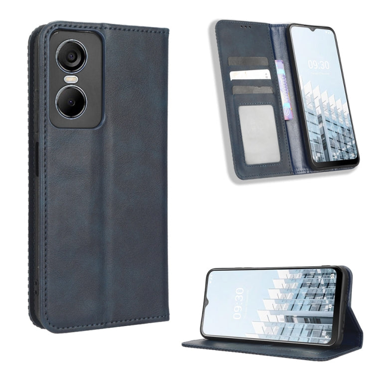 For Tecno Pop 6 Pro BE8 Magnetic Buckle Retro Texture Leather Phone Case