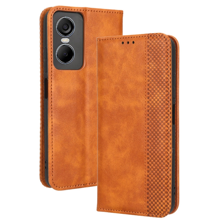 For Tecno Pop 6 Pro BE8 Magnetic Buckle Retro Texture Leather Phone Case