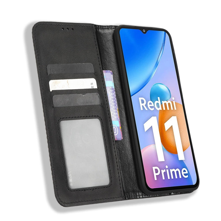 For Xiaomi Redmi 11 Prime 4G Magnetic Buckle Retro Texture Leather Phone Case