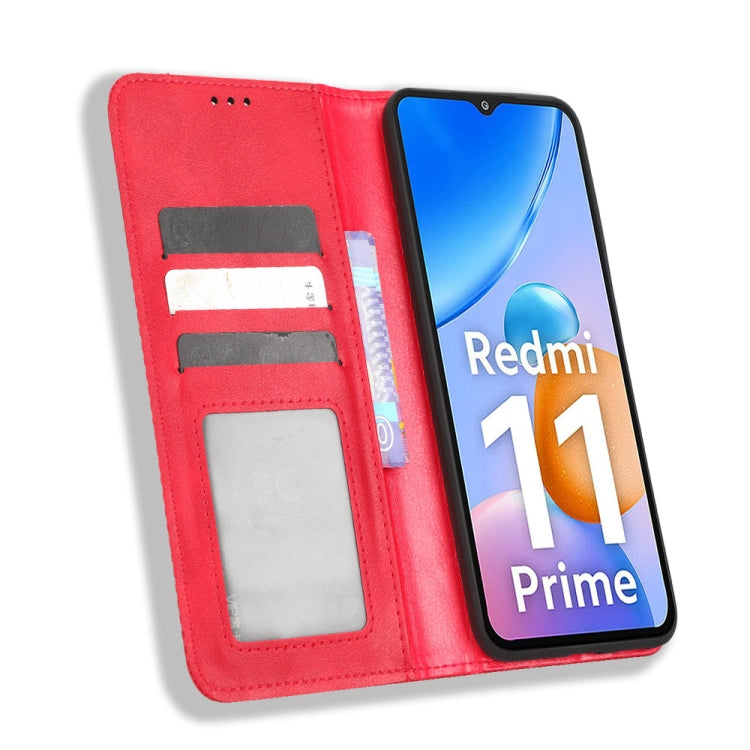 For Xiaomi Redmi 11 Prime 4G Magnetic Buckle Retro Texture Leather Phone Case