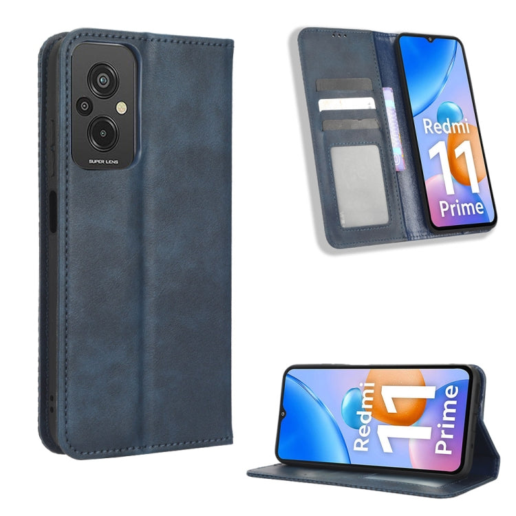 For Xiaomi Redmi 11 Prime 4G Magnetic Buckle Retro Texture Leather Phone Case