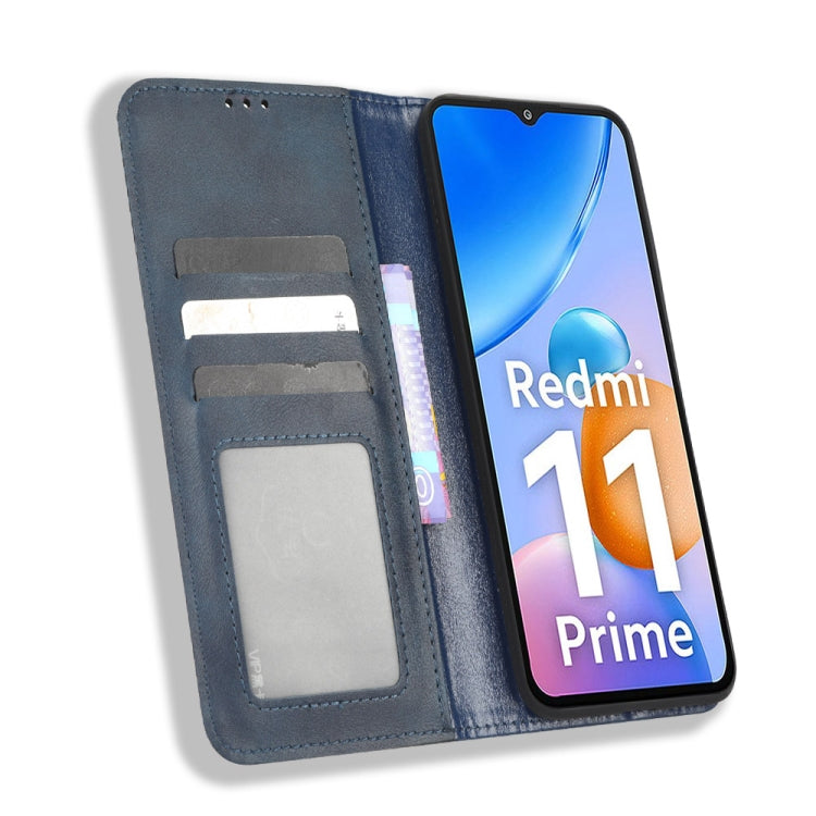 For Xiaomi Redmi 11 Prime 4G Magnetic Buckle Retro Texture Leather Phone Case