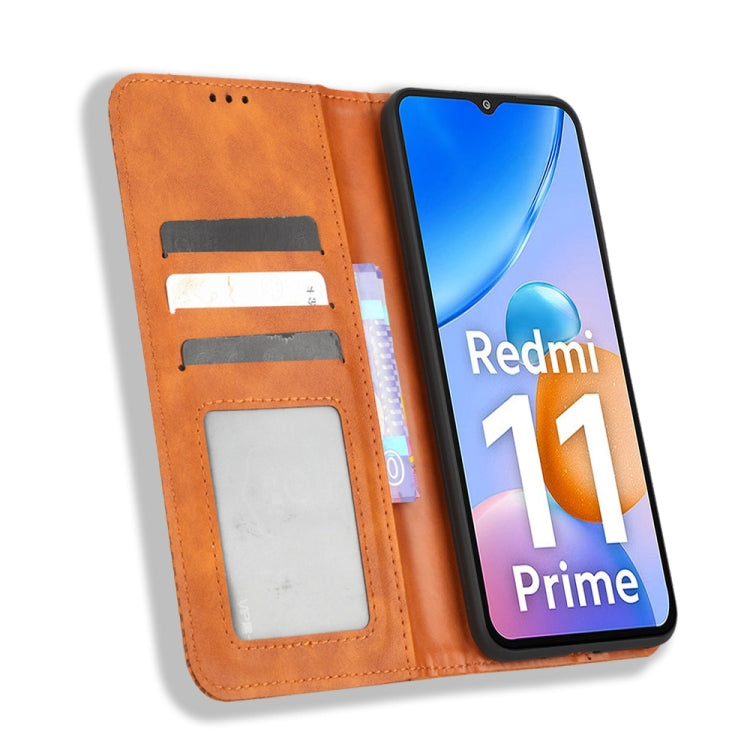 For Xiaomi Redmi 11 Prime 4G Magnetic Buckle Retro Texture Leather Phone Case