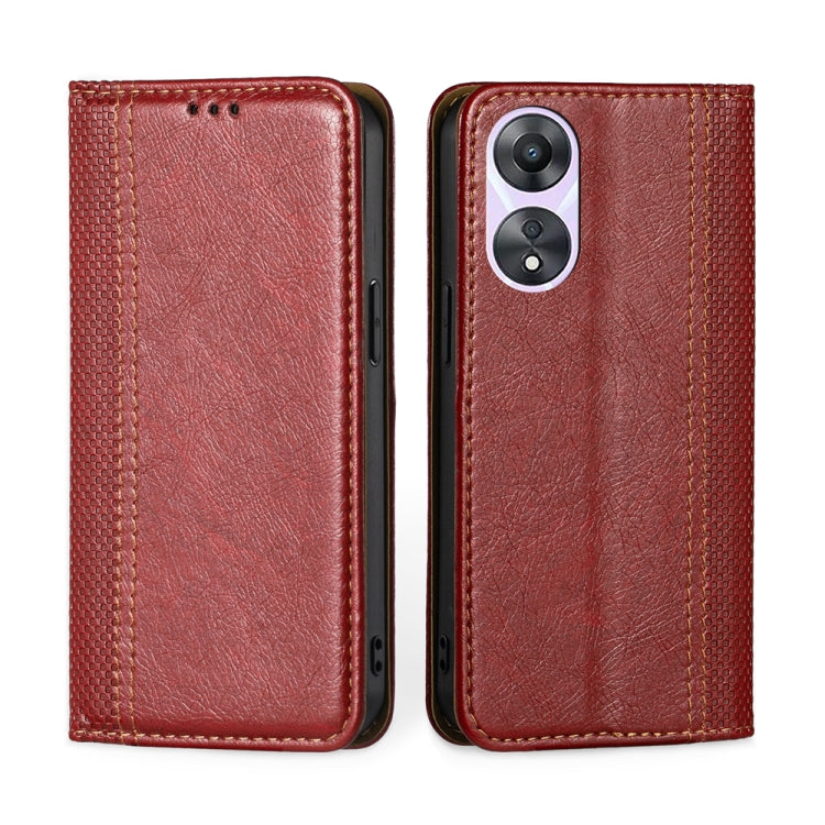 For OPPO A58 5G Grid Texture Magnetic Flip Leather Phone Case