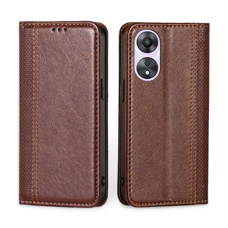 For OPPO A58 5G Grid Texture Magnetic Flip Leather Phone Case