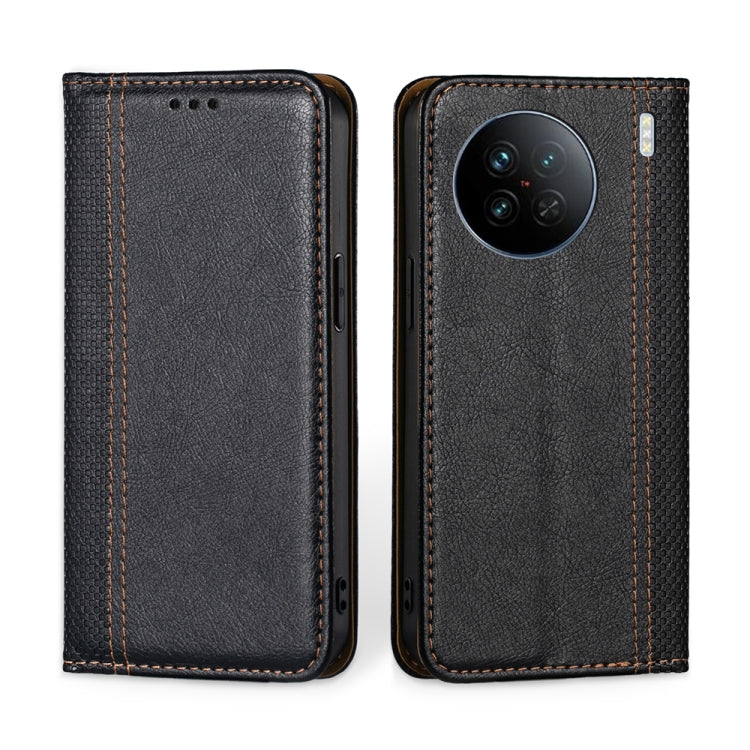 For vivo X90 Grid Texture Magnetic Flip Leather Phone Case