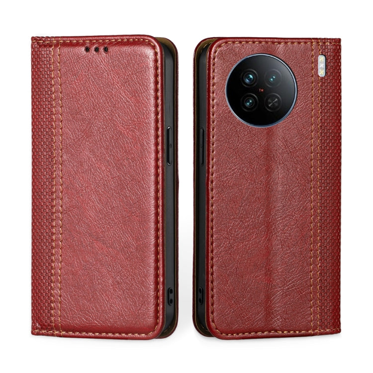 For vivo X90 Grid Texture Magnetic Flip Leather Phone Case