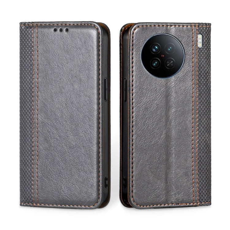 For vivo X90 Grid Texture Magnetic Flip Leather Phone Case
