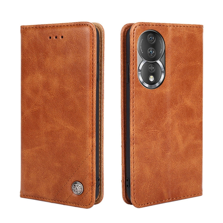 For Honor 80 Non-Magnetic Retro Texture Flip Leather Phone Case