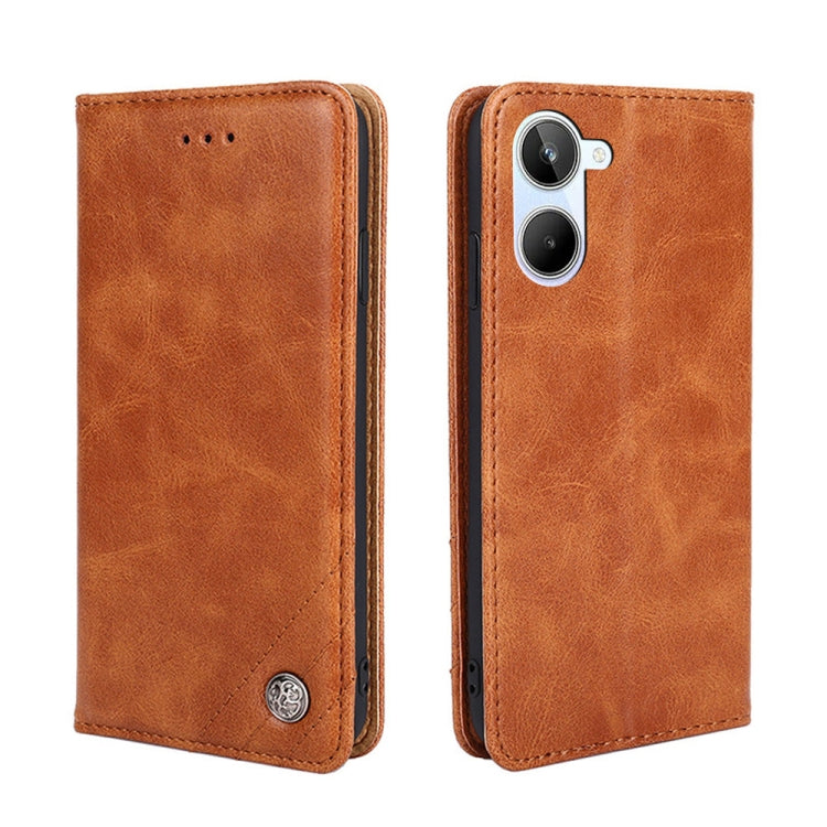 For Realme 10 4G Non-Magnetic Retro Texture Flip Leather Phone Case