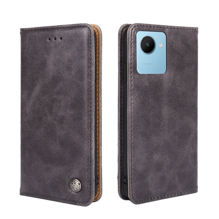 For Realme C30s Non-Magnetic Retro Texture Flip Leather Phone Case
