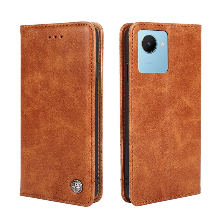For Realme C30s Non-Magnetic Retro Texture Flip Leather Phone Case