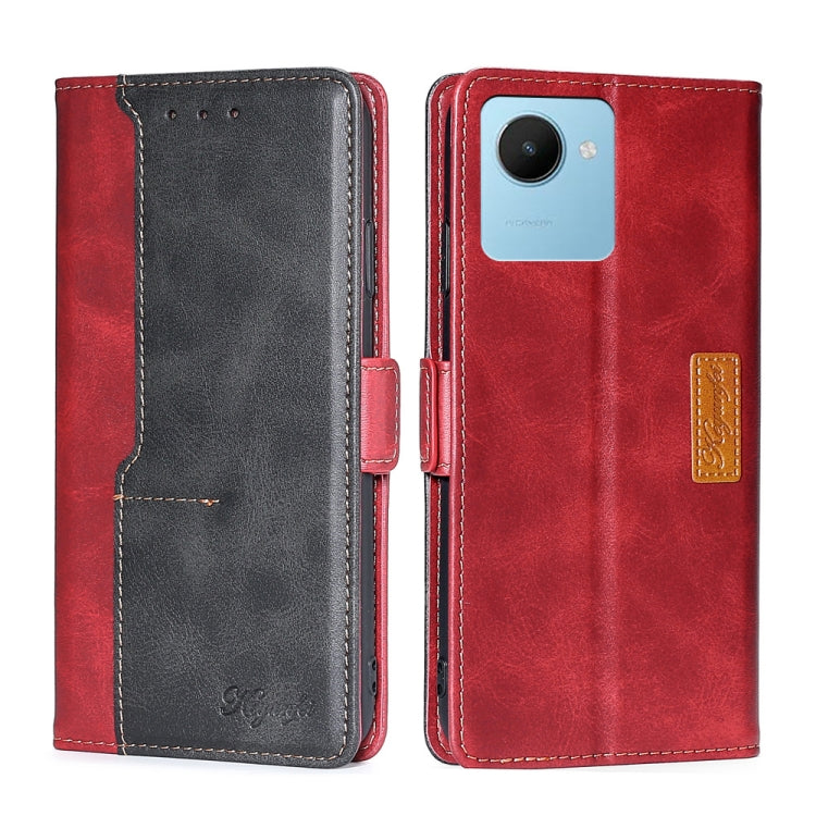 For Realme C30s Contrast Color Side Buckle Leather Phone Case