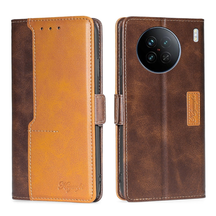 For vivo X90 Contrast Color Side Buckle Leather Phone Case