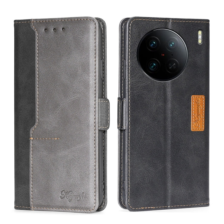 For vivo X90 Pro+ Contrast Color Side Buckle Leather Phone Case