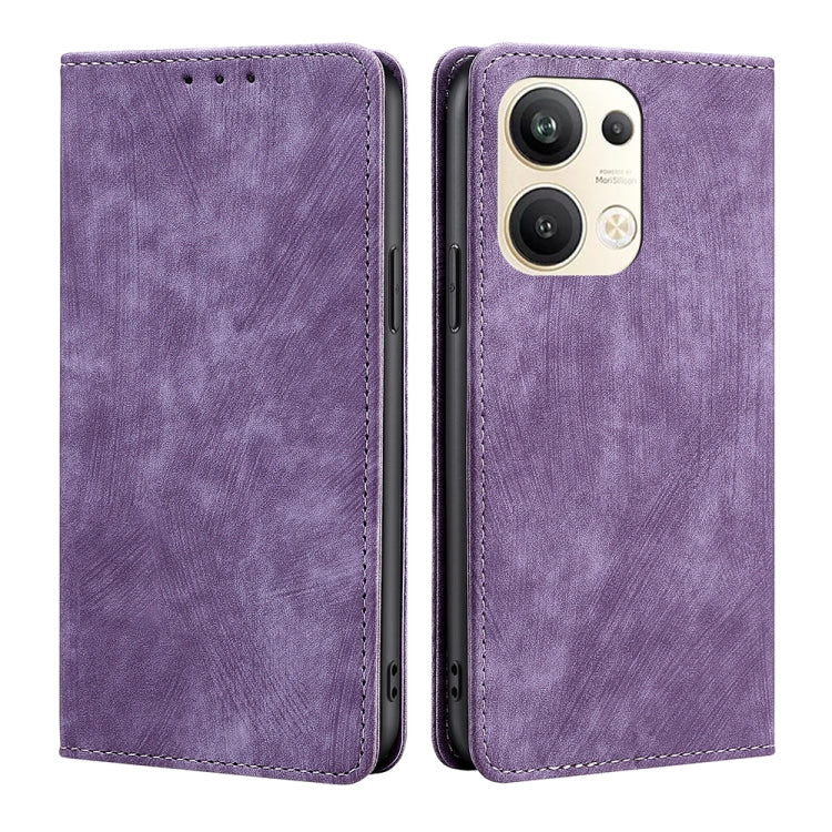 For OPPO Reno9 Pro+ 5G RFID Anti-theft Brush Magnetic Leather Phone Case