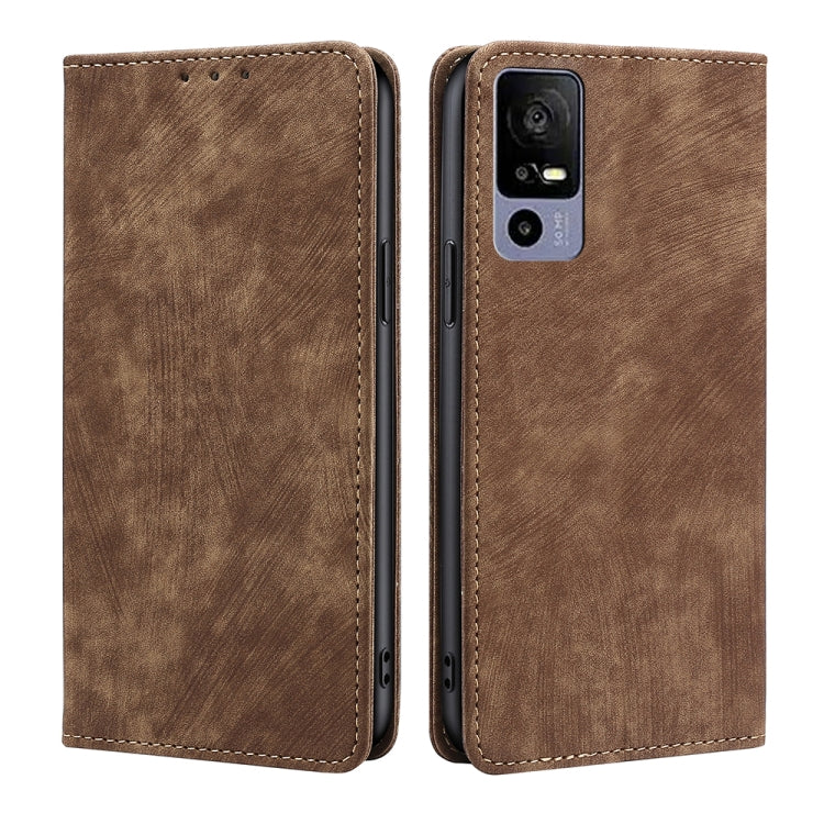 For TCL 40R 5G RFID Anti-theft Brush Magnetic Leather Phone Case