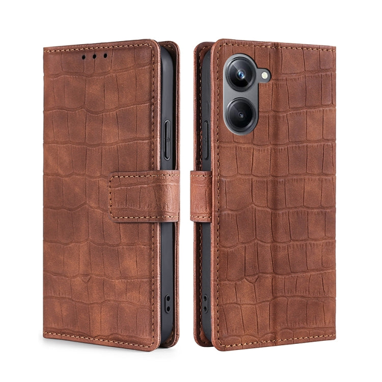 For Realme 10 Pro 5G Skin Feel Crocodile Magnetic Clasp Leather Phone Case