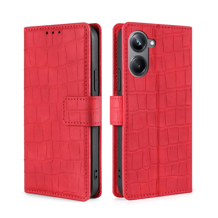 For Realme 10 Pro 5G Skin Feel Crocodile Magnetic Clasp Leather Phone Case