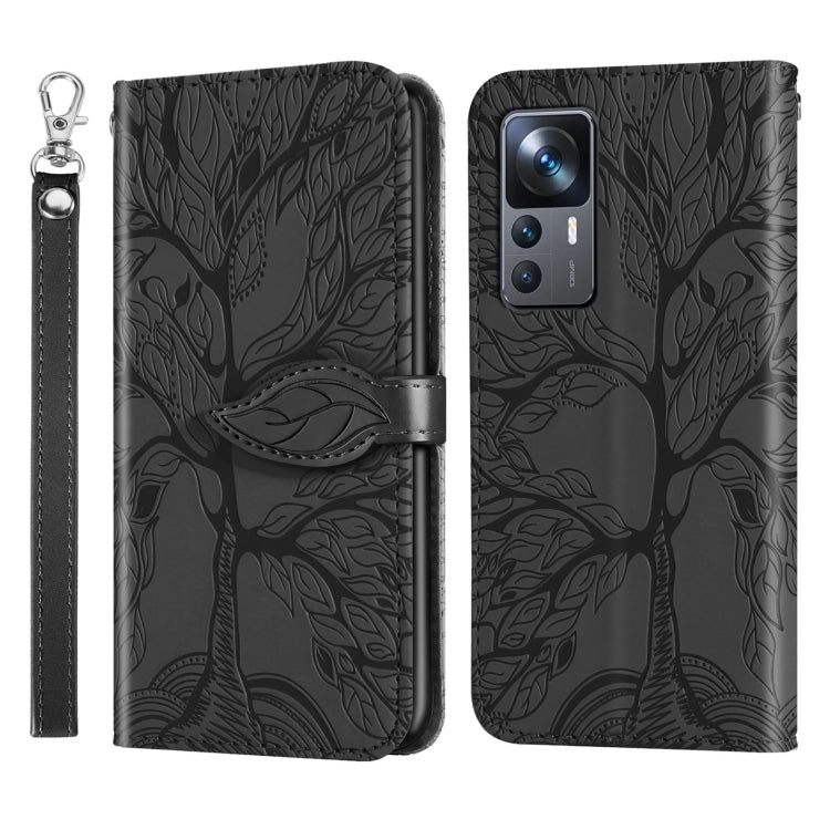 For Xiaomi 12T Life Tree Embossing Pattern Leather Phone Case