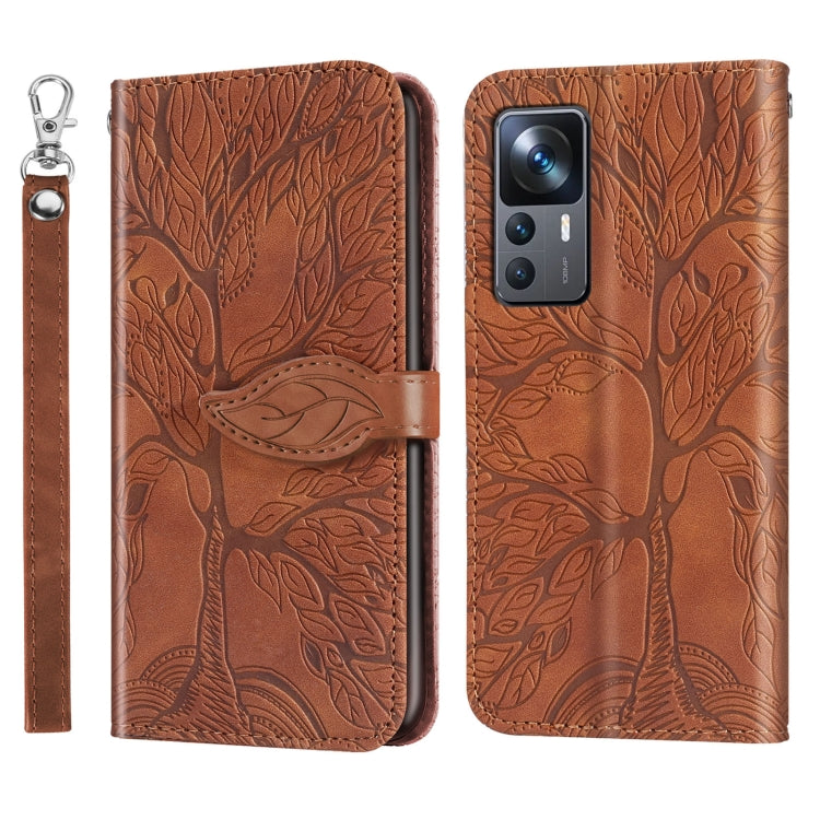 For Xiaomi 12T Life Tree Embossing Pattern Leather Phone Case