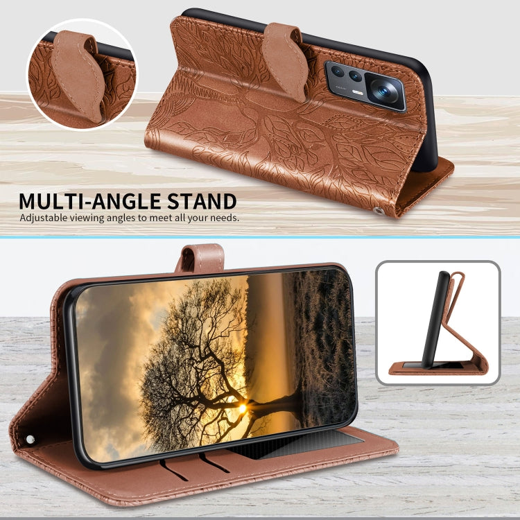 For Xiaomi 12T Life Tree Embossing Pattern Leather Phone Case