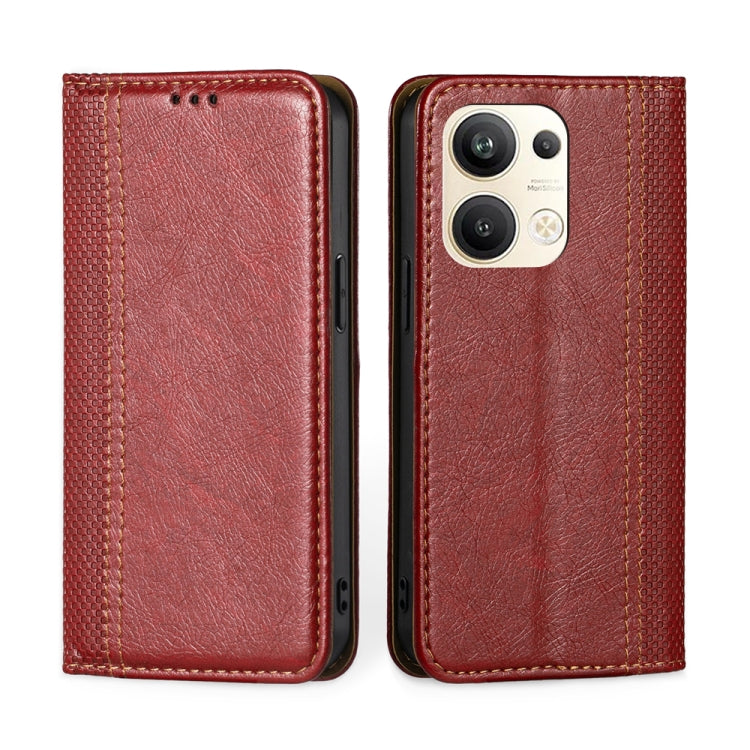 For OPPO Reno9 Pro+ 5G Grid Texture Magnetic Flip Leather Phone Case