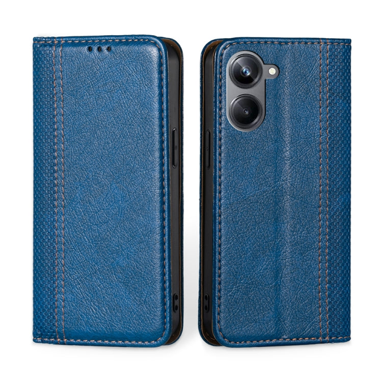 For Realme 10 Pro 5G Grid Texture Magnetic Flip Leather Phone Case
