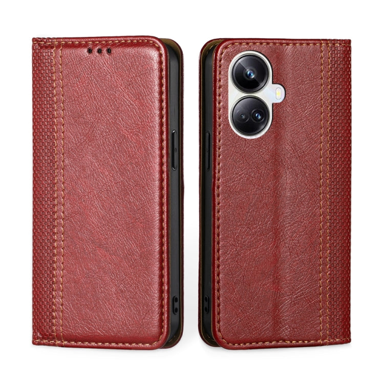 For Realme 10 Pro+ 5G Grid Texture Magnetic Flip Leather Phone Case