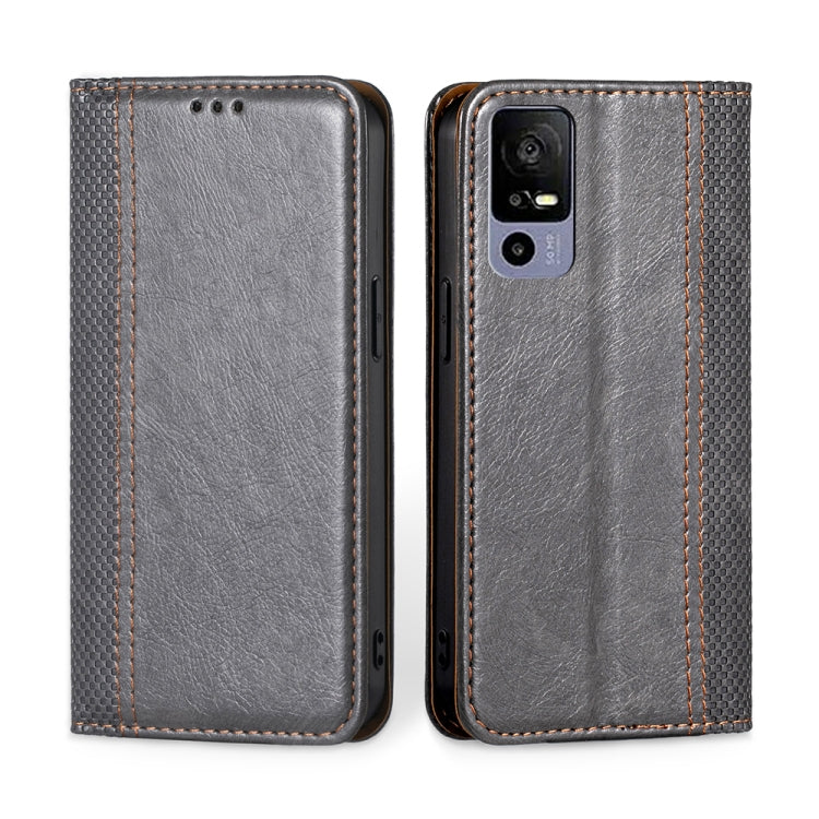 For TCL 40R 5G Grid Texture Magnetic Flip Leather Phone Case