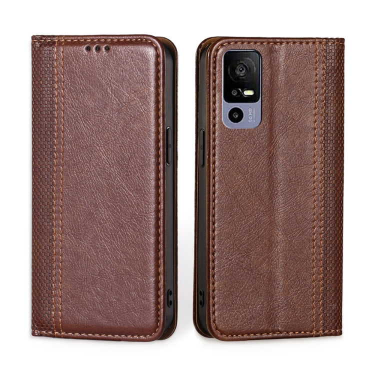 For TCL 40R 5G Grid Texture Magnetic Flip Leather Phone Case