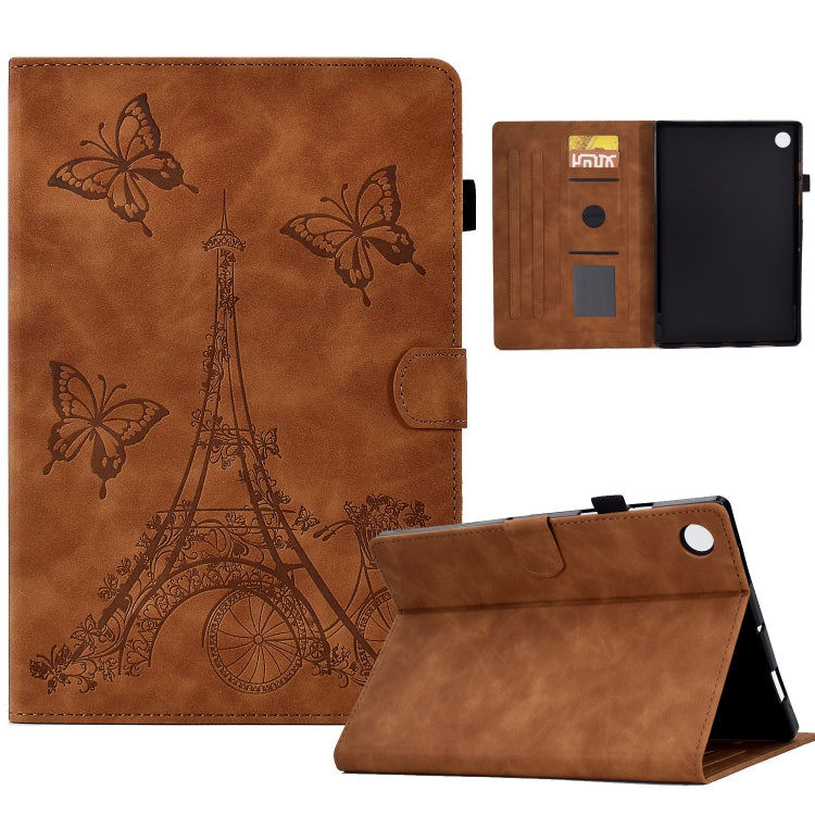 For Lenovo M10 Plus Tower Embossed Leather Smart Tablet Case