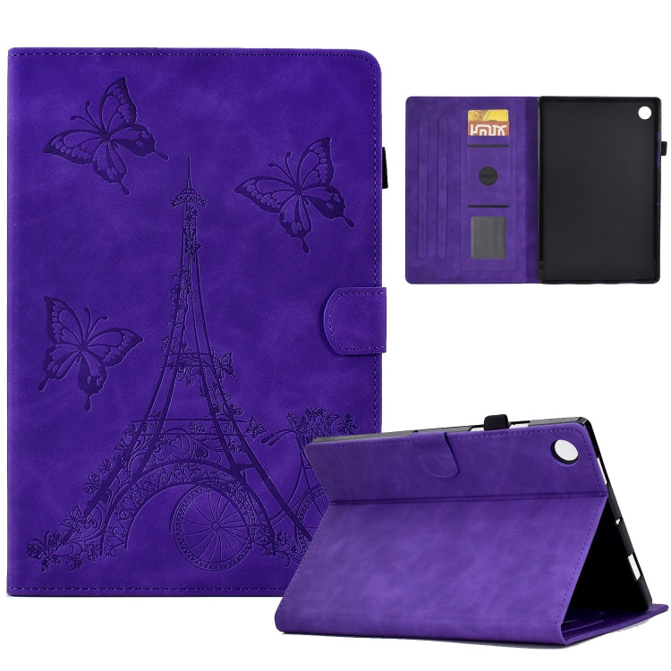 For Lenovo M10 Plus Tower Embossed Leather Smart Tablet Case