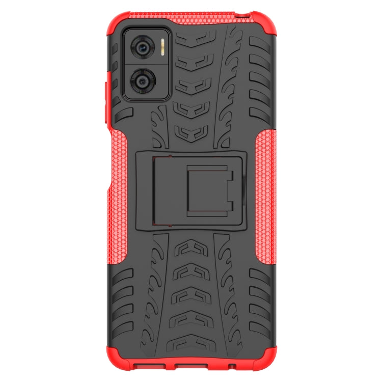 For Motorola Moto E22 Tire Texture TPU + PC Phone Case with Holder
