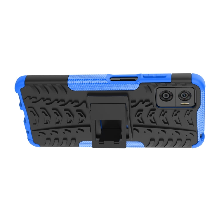For Motorola Moto E22 Tire Texture TPU + PC Phone Case with Holder