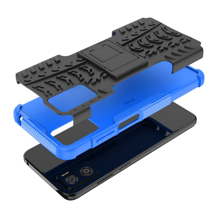 For Motorola Moto E22 Tire Texture TPU + PC Phone Case with Holder