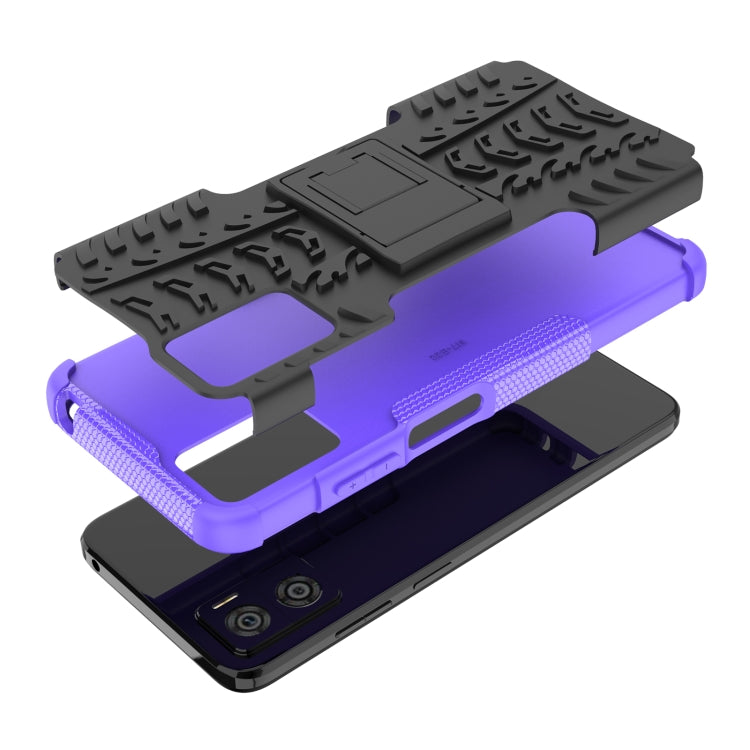 For Motorola Moto E22 Tire Texture TPU + PC Phone Case with Holder