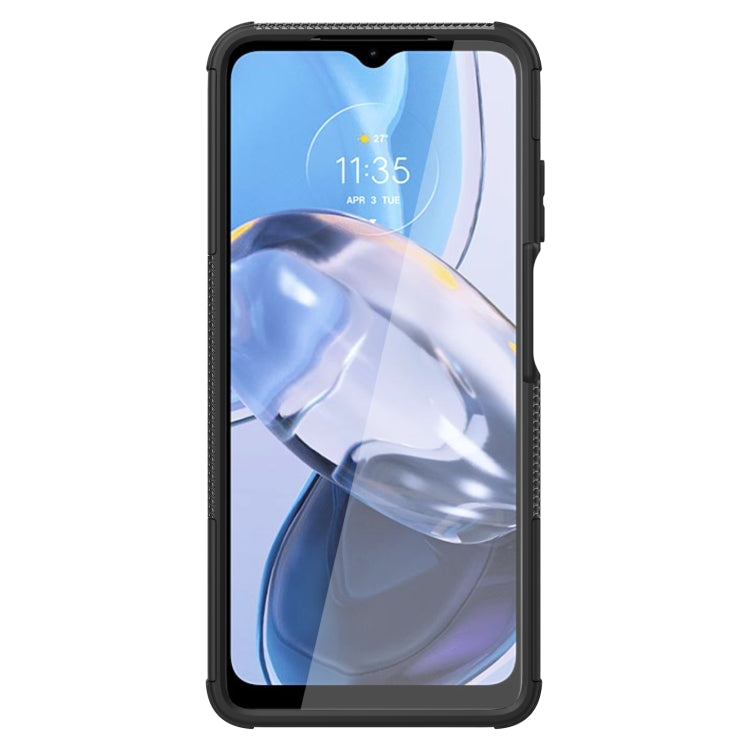 For Motorola Moto E22 Tire Texture TPU + PC Phone Case with Holder